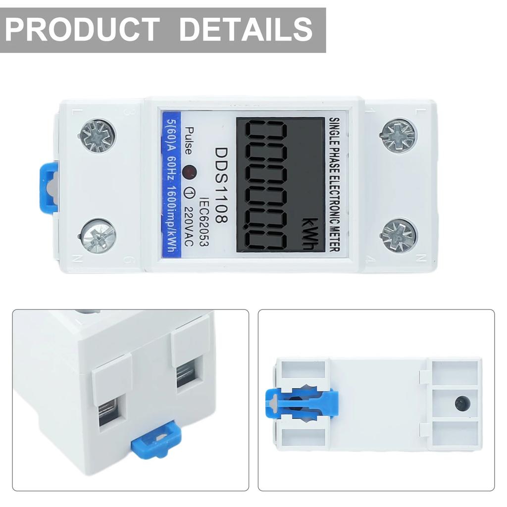 1 Pcs LCD Single Phase Electric Energy Meter KWH AC Digital Watt-Hour Meter 220V 60A Voltage Current Power Consumption Counter