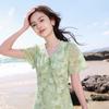 Sancai Plus Size French Floral V-Neck Maxi Dress