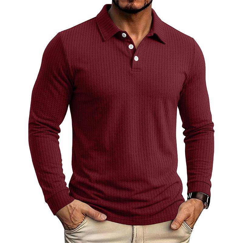 Men's Long Sleeve Turn Down Collar Polos Business Casual Solid Color Pull On Polo Shirts Men Classic Style Tees Tops