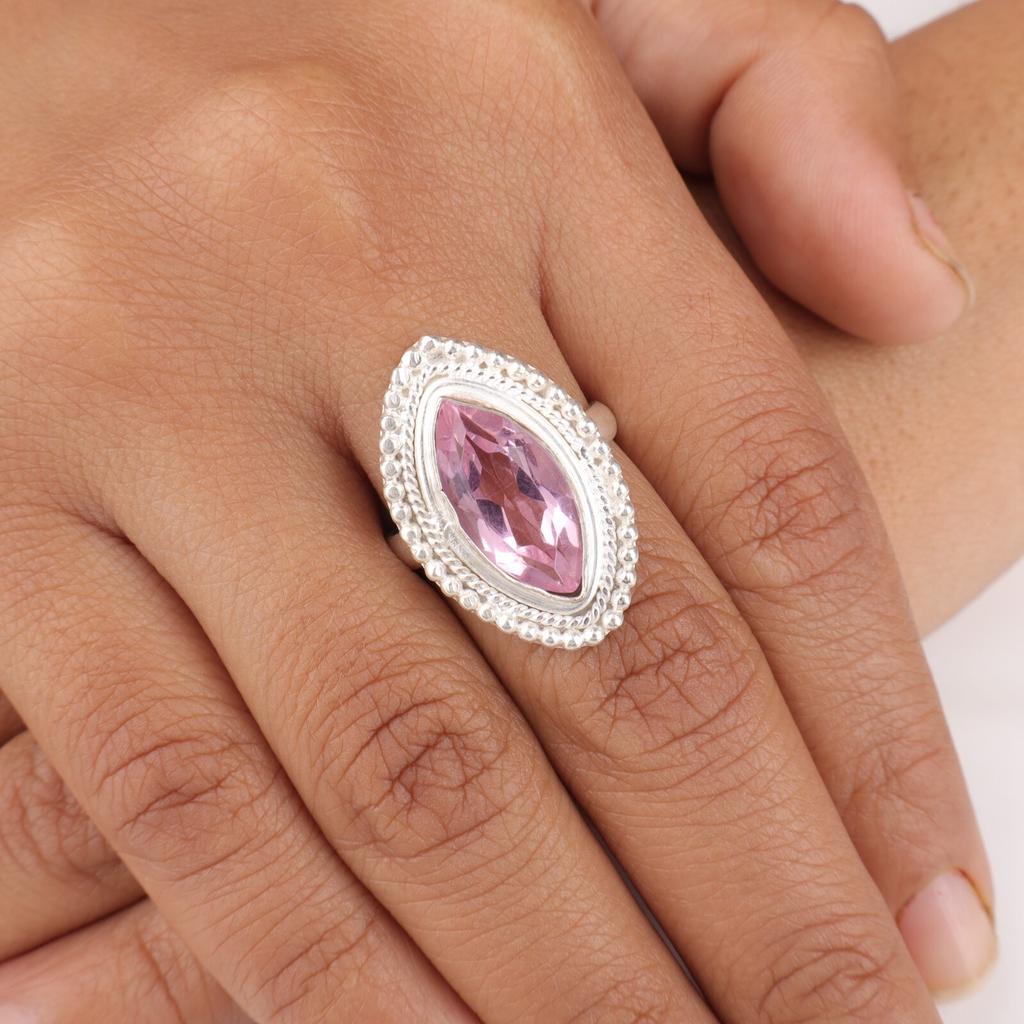 Natural Morganite Gemstone 925 Sterling Silver Jewelry Handmade Ring For Wedding RR-26-3