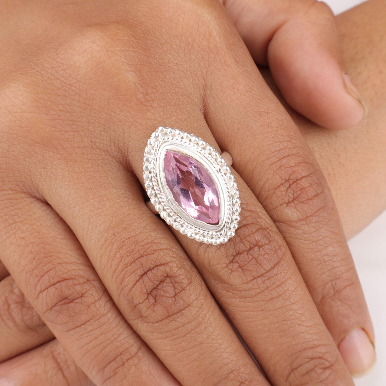 

Натуральный морганит драгоценный камень 925 стерлинговое серебро ювелирные изделия ручной работы кольцо для свадьбы RR-26-3 10