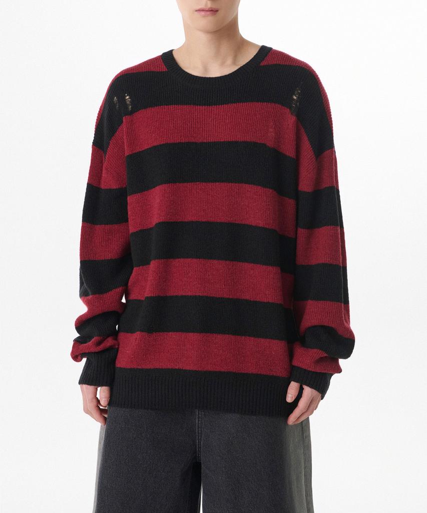 MUSINSA STANDARD 90S Grunge Stripe Crew Neck Knit [Red/Black]