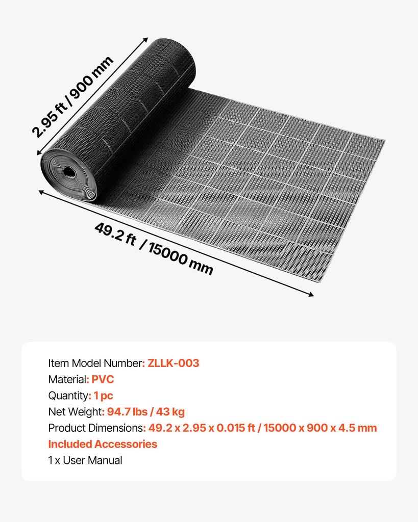 VEVOR Drainage Mat, 90 X 1500 Cm, PVC Non Slip Commercial Floor Mat, Wet Area Water Drain Splash Matting Hollow Doormat Roll