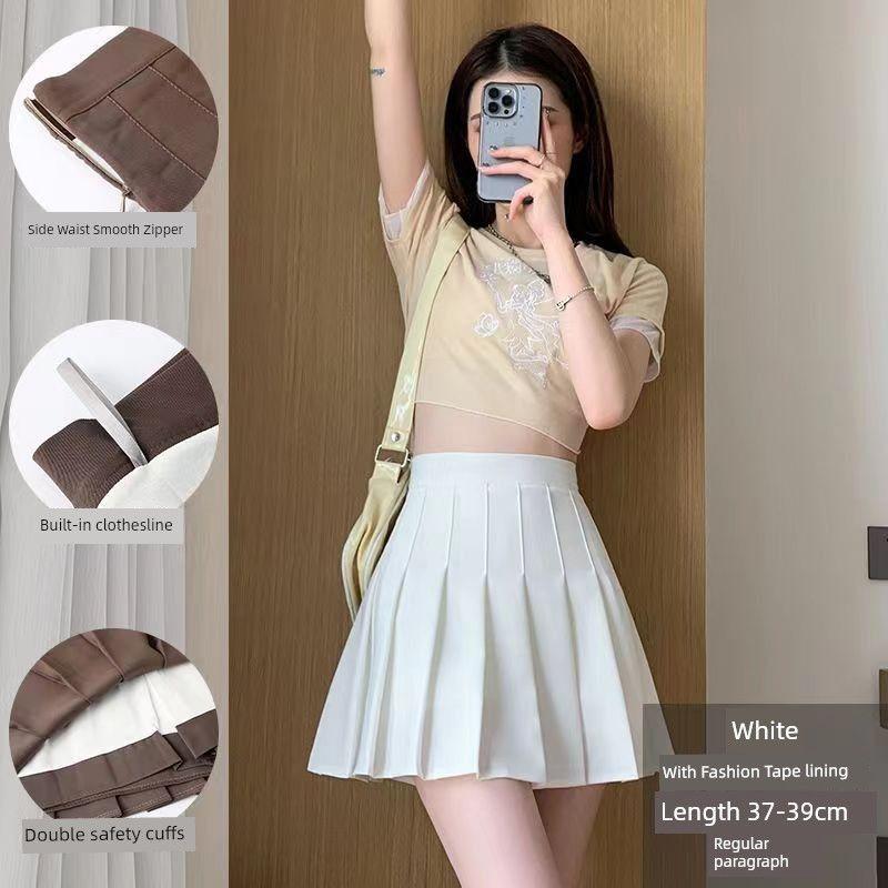 All-Matching Pleated Skirt Women's Summer Short Pantskirt High Waist Slim Looking 2024 New Preppy Style Plus Size A- line Skirt
