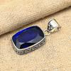 Blue Sapphire Lab-Created Gemstone Handmade 925 Solid Sterling Silver Jewelry Pendant