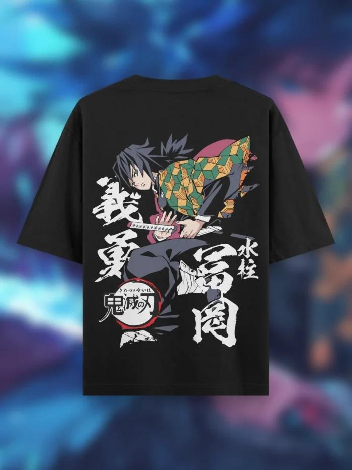 Demon Slayer Giyu Tomioka Water Hashira TShirt Anime Doublesided Print Cotton Tee for Men  Kids Casual Streetwear Top