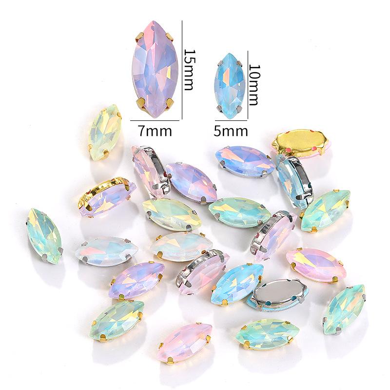 100 Pcs Glass Opal Claw Drill Horse Eye Hand Sewing Drill with Hole Mocha Rhinestone Single Claw DIY Jewelry Accessories Rhinestone Sew On Beads