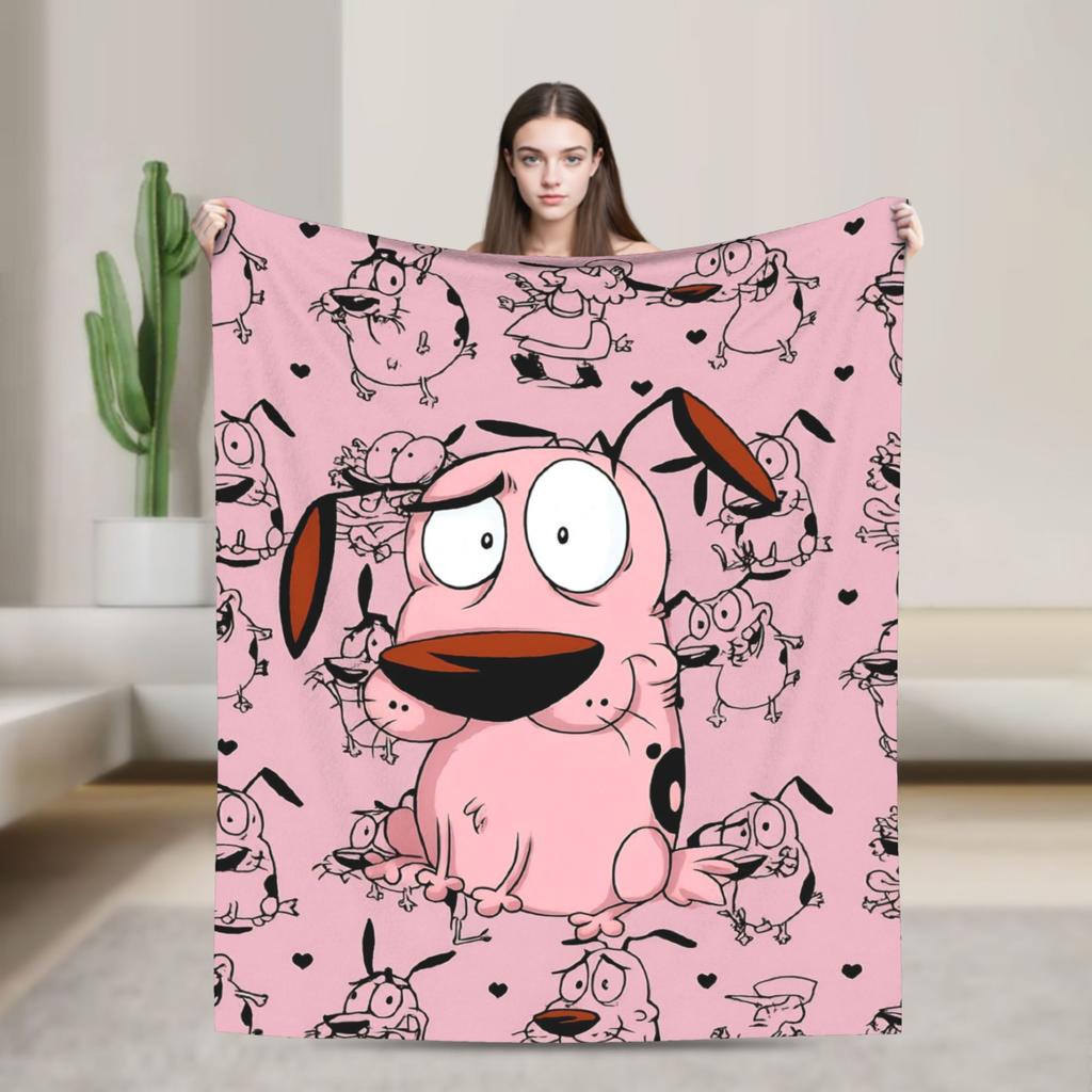 Couraged Cowardlys Dogs Knitted Blanket Coral Fleece Plush Cartoon UltraSoft Throw Blankets for Bedding Couch Bedspread
