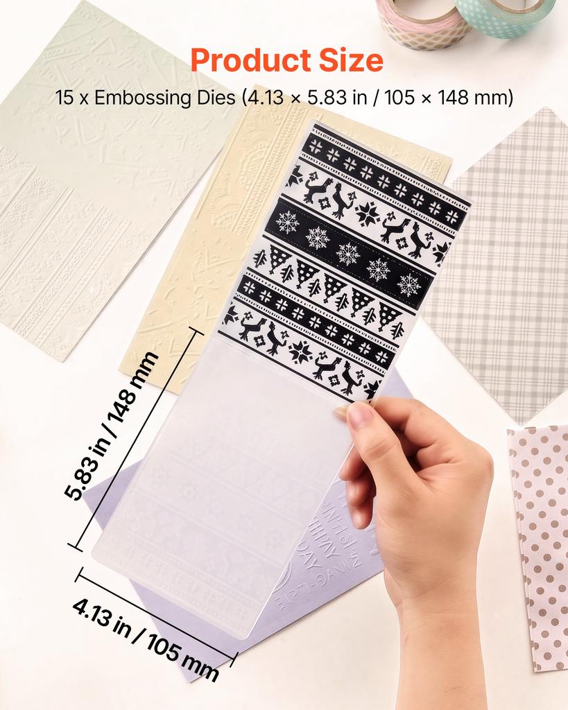 VEVOR Embossing Folders, 15 Pieces, 105 x 148 mm, Background Embossed Plates for VEVOR Die Cutting and Embossing Machine