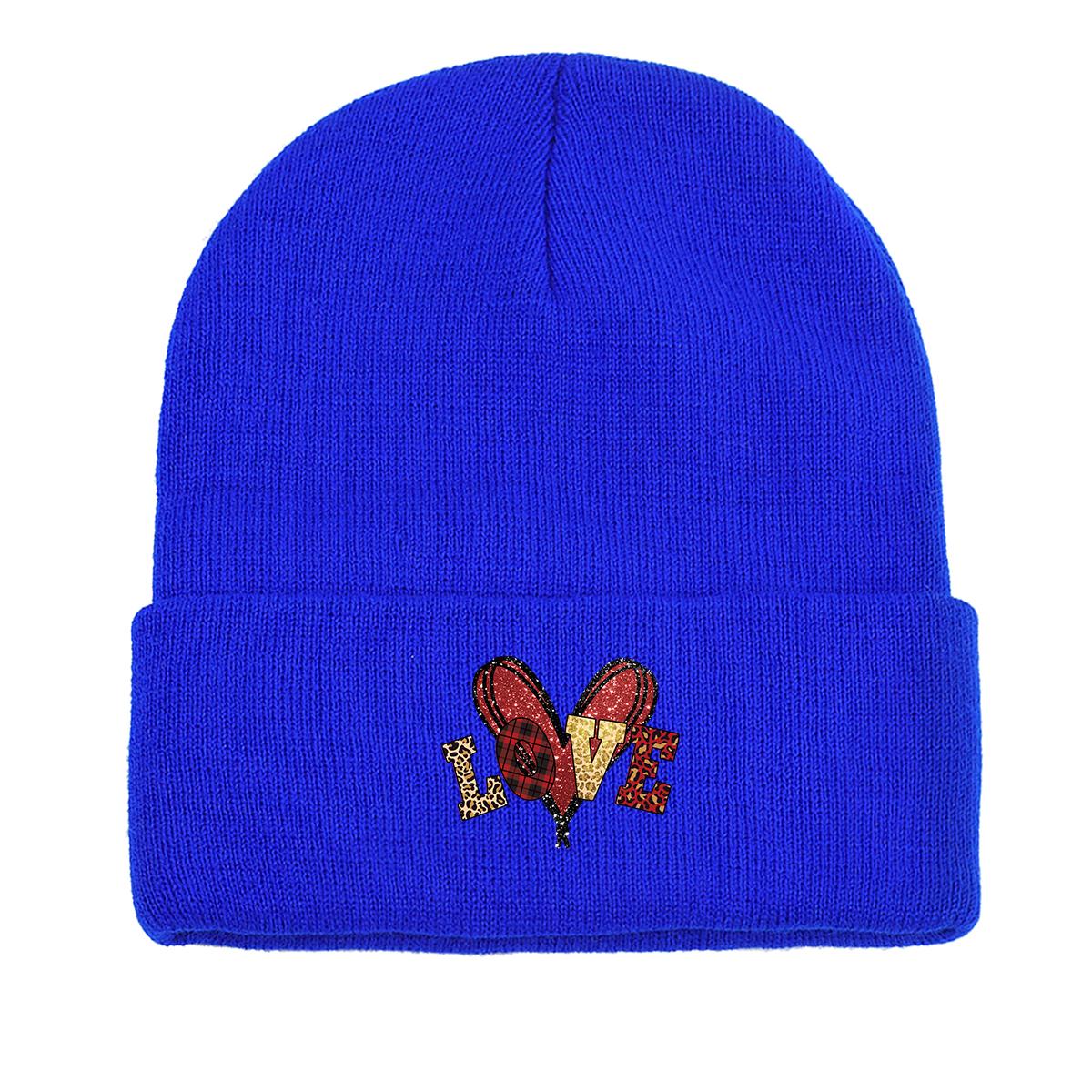 

Шапка-бини вязаная зимняя с сердечком LOVE , ко Дню святого Валентина, женская шапка с помпоном, модная шапка-бини as the picture синий