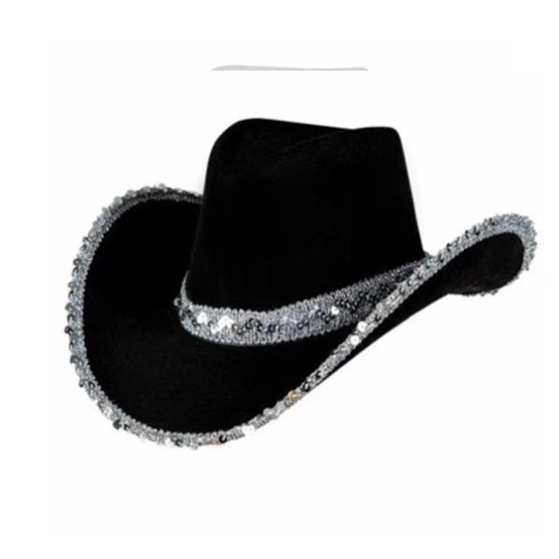 Cappello da Cowboy Rosa con Corona Bordata d'Argento per Festa in Maschera