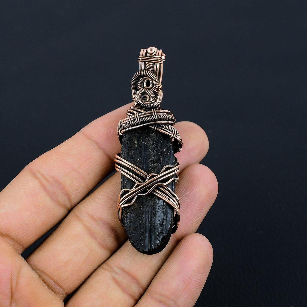 Black Tourmaline Pendant Gemstone Jewelry, 999 Copper Wire Wrapped Pendant, Handmade Amazing Pendant Jewelry