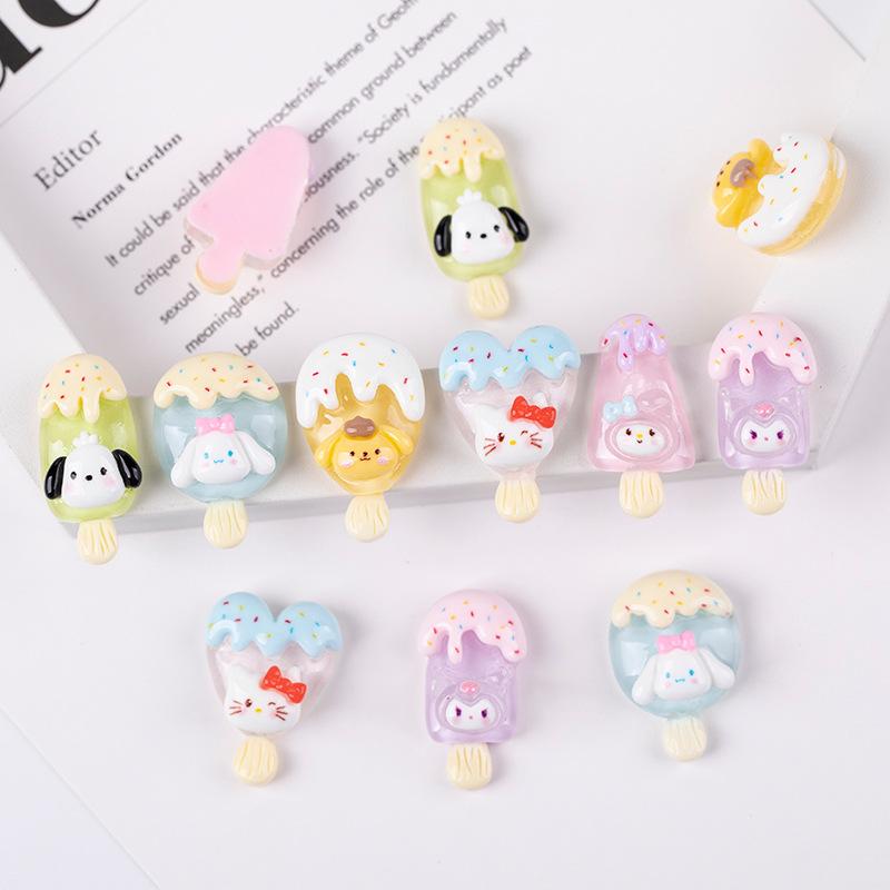 10 Pcs New Cartoon Bright Surface Ice Penetration Ice Cream Resin Flatback Jewelry Making Manicure Hairwear Accessories A30