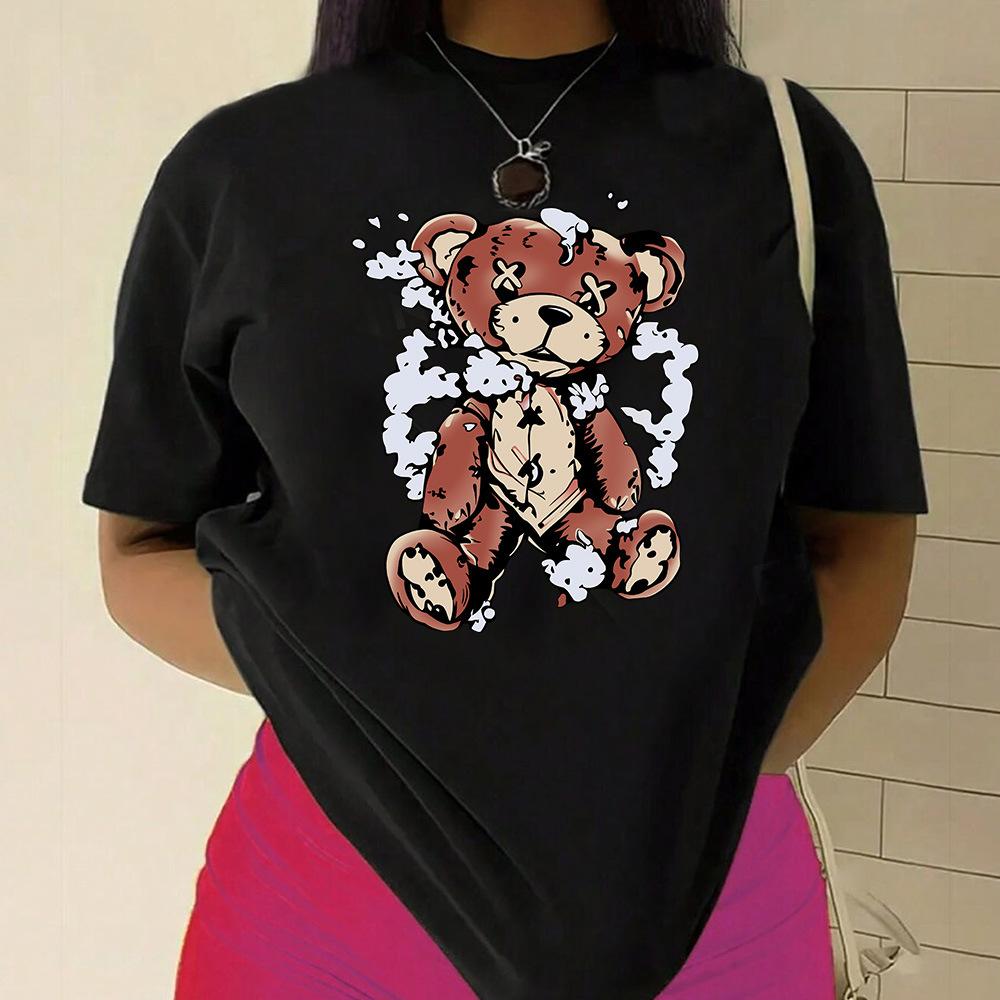 Naughty Bear Cotton T-Shirt Short Sleeve Round Neck Women 2d Print Tops