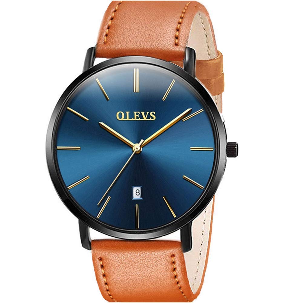 OLEVS Men's Watch, Stylish Ultra-Thin Leather Strap, Quartz Movement, Analog, Date Display, for Men