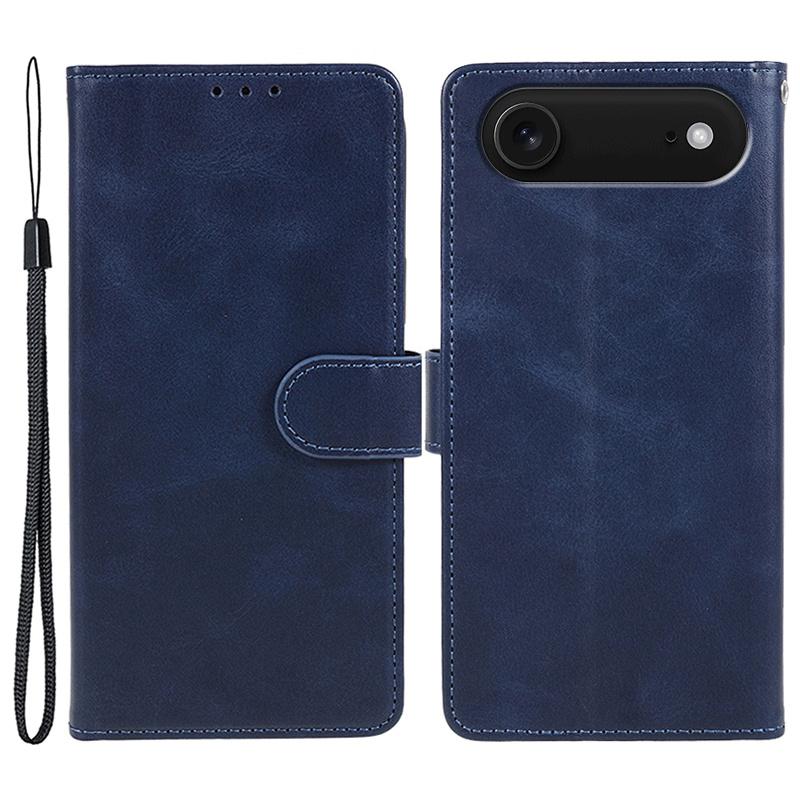 For iPhone 17 Air Case Calf Texture PU Leather Wallet Phone Cover with Wrist Strap