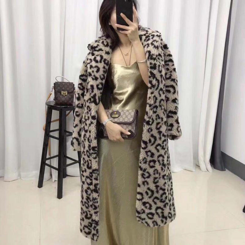 New Casual Cashmere Jacket Women's Lamb Wool Medium and Long Leopard Print Fashion Fur Coat Trendy Winter