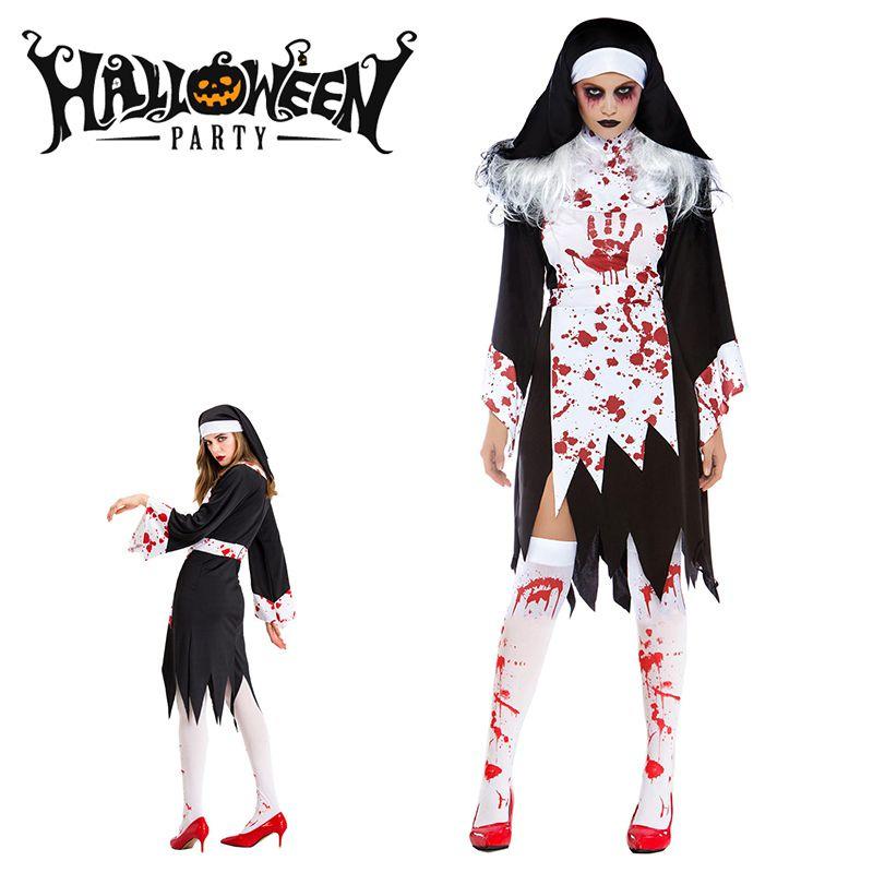Scary Halloween Horror Nun Ghost Cosplay Costume For Women