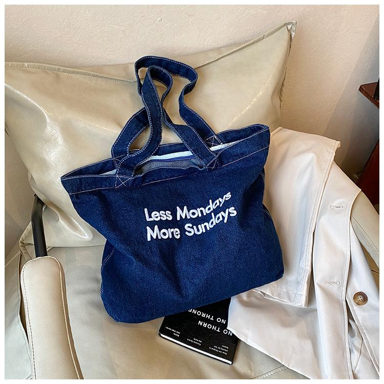 Retro American canvas bag ins style Darong student commuting literary art one-shoulder class denim one-shoulder tote bag for women