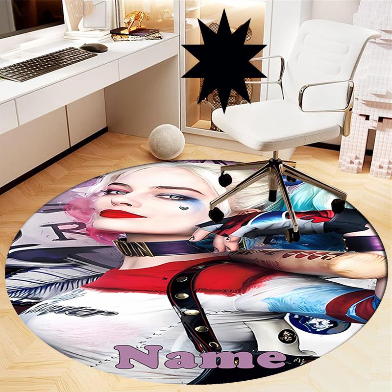 Custom Name Harley Quinn Printed Round Rug Carpet Chair Rug Area Rug Entryway Doormats,for Office Chair Living Room Bedroom Kitchen Room.