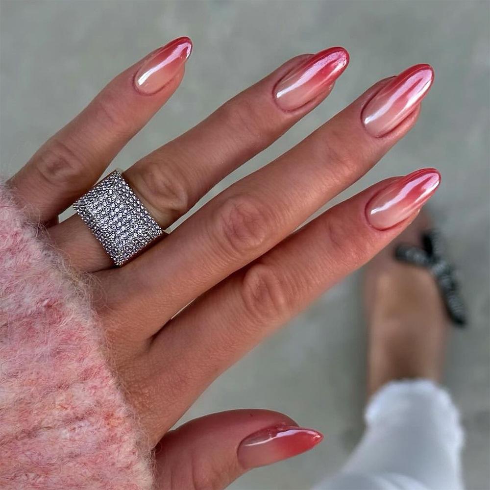 Простой красный градиентный маникюр накладной ноготь Новогодний доспех надеваемый ноготь накладные ногти