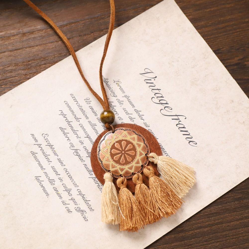 Elegante Boho Lange Halskette Damen Mode Brauner Anhänger Halsketten Retro Pullover Kette Schmuck