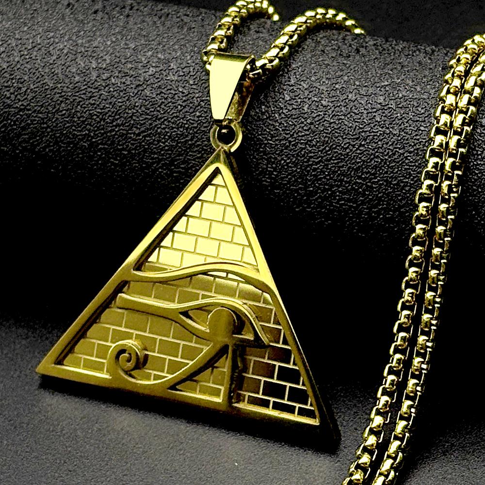 Egypt Pyramid Eye of Horus Pendant Necklace for Women Men Stainless Steel Gold Color Ancient Egyptian Amulet Gift Jewelry