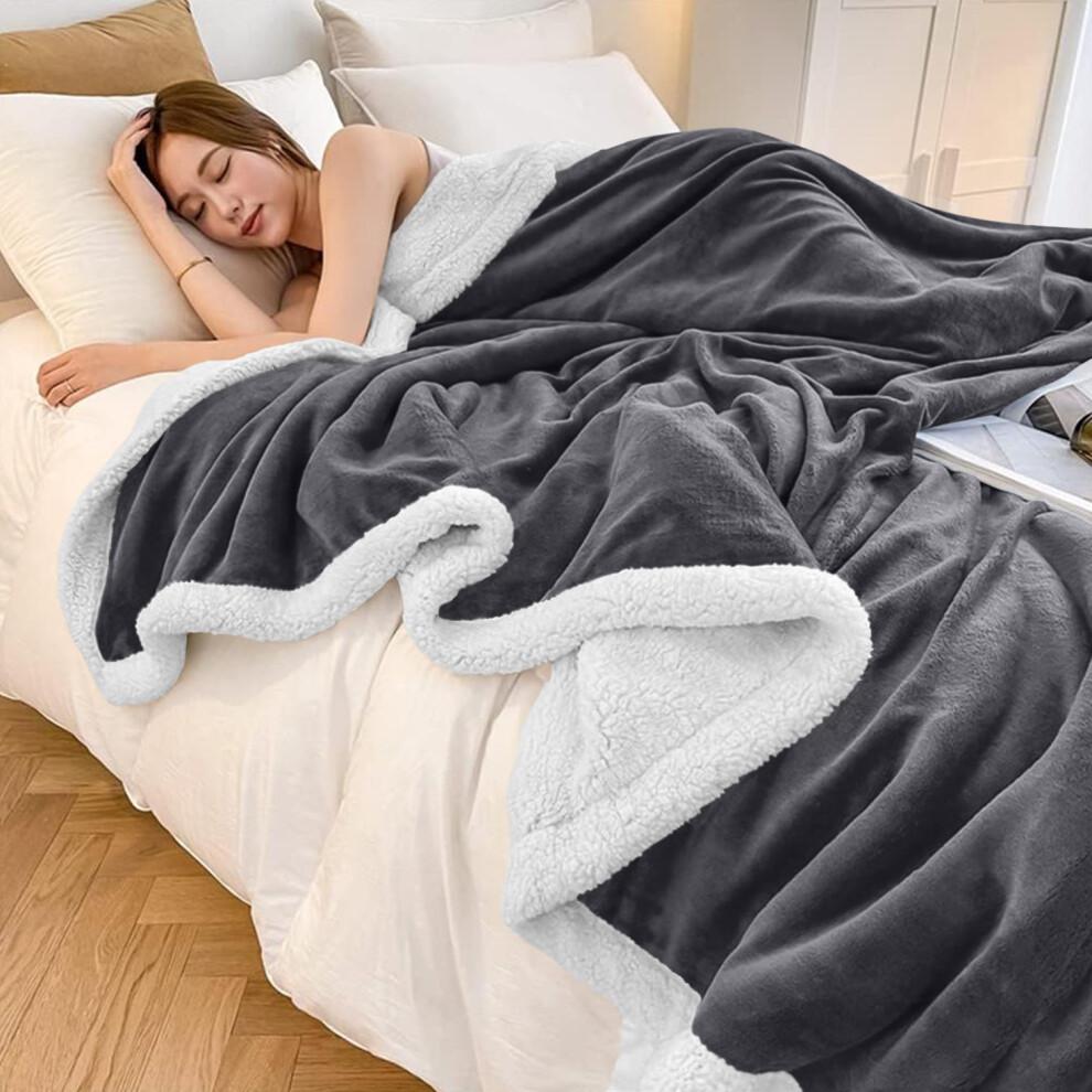 (Super King, Grigio) Coperta Pesante Spessa Copriletto Singolo Doppio King Size-Calda Soffice per Inverni Estremi
