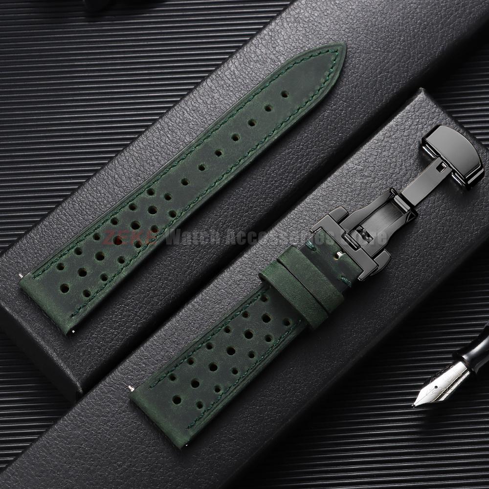 Quick Release Vintage Leather Watch Strap Stitching Cowhide Band for Omega 18/19/20/21/22/24mm Deployment Clasp Wrist Bracelet