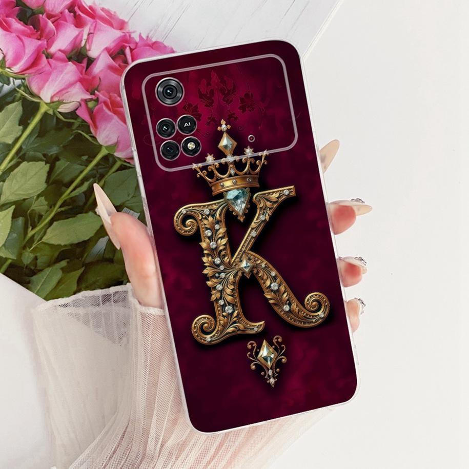 Modische Silikonhülle mit Initialen und Krone für Xiaomi Poco M4 Pro 4G und Xiaomi Poco M4 Pro 5G (Bumper)