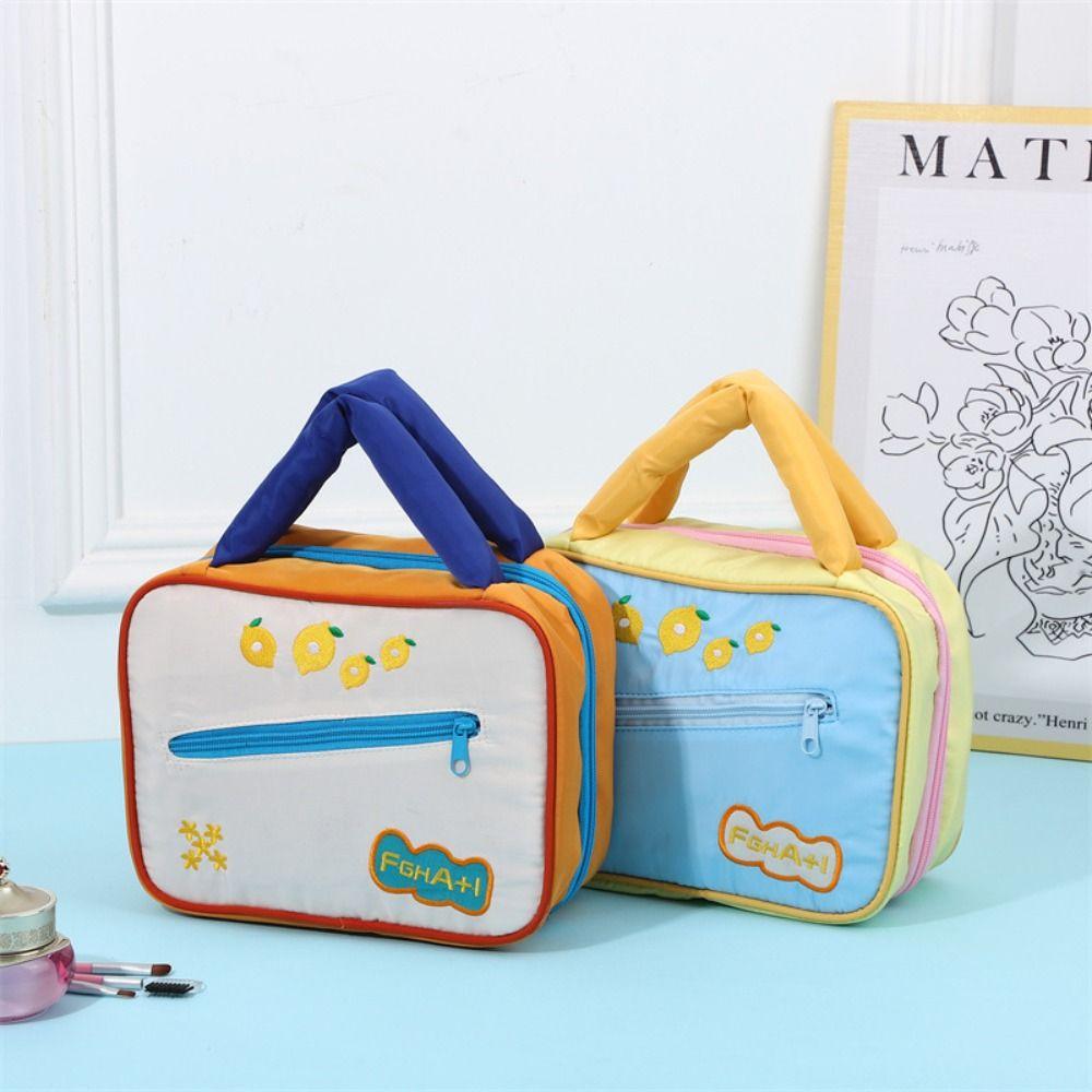 

Cotton Stuffed Handle Contrasting Colors Cosmetic Bag Korean Style Travel Wash Bag Shopping