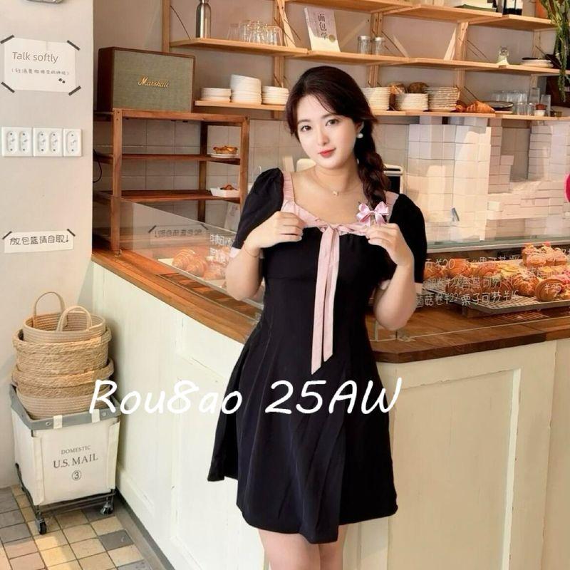 

Rou8Ao Plus-Size Women s Clothing French Hepburn Style Color-Blocking Square-Neck Dress for Curvy Women, Waist-Cinching Slimming Dress Short skirt L