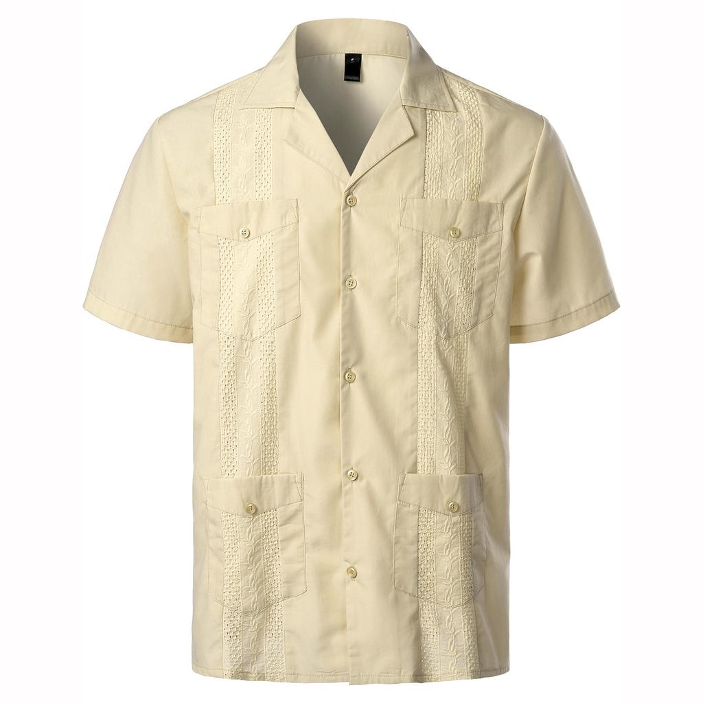 Mens Shirts Pockets Lapel Short Sleeves Cardigan Summer Thin Blouse Breasted Shirt