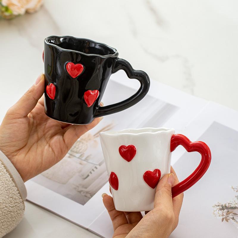 Cute Cartoon Love Handle Ceramic Mug for Milk Coffee Hand Painted Design