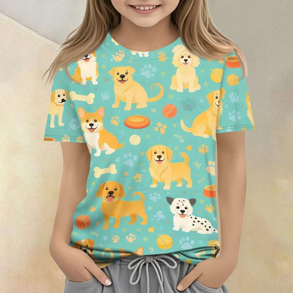 Kids Animal Print Crew Neck Short Sleeve Casual Loose Fit T Shirt Top Soft Comfortable Fabric Suitable for Everyday Wear