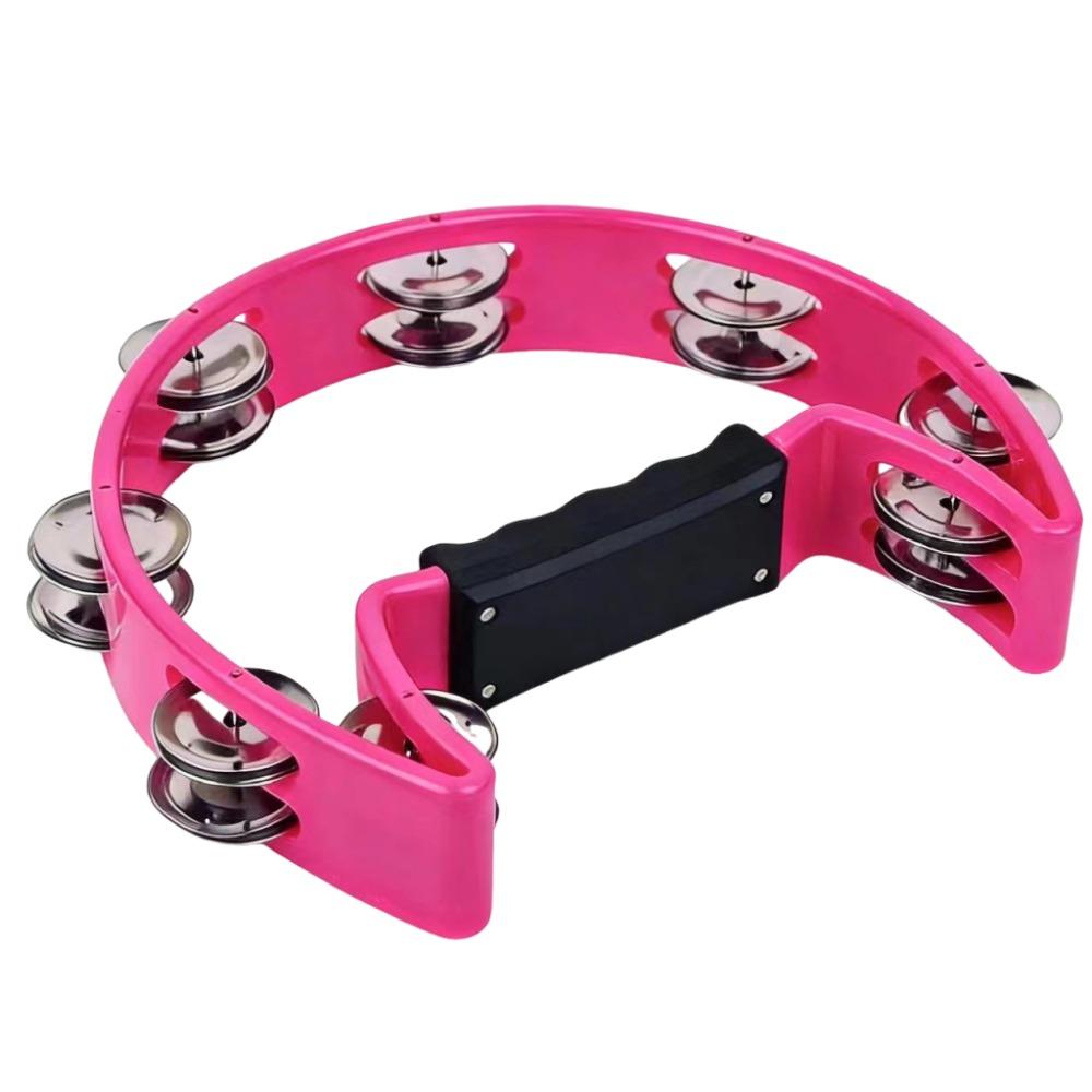 Practical Bright Sound Handheld Jingle Bells Portable Hand Shake Orff Tambourine Professional Educational Half Moon Handbell KTV розовый