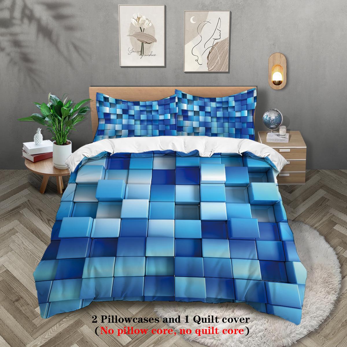 

Abstract Mesh Quilt Cover Three-Piece 3D Digital Printing Quilt Cover Bedding Set Home Textile Pod 135x200cm