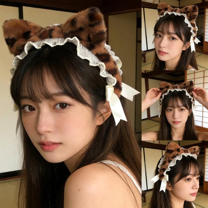 Realistic Kitten Ears Hairband Furry Headbands Plush for Coser Role Play and Photography Props