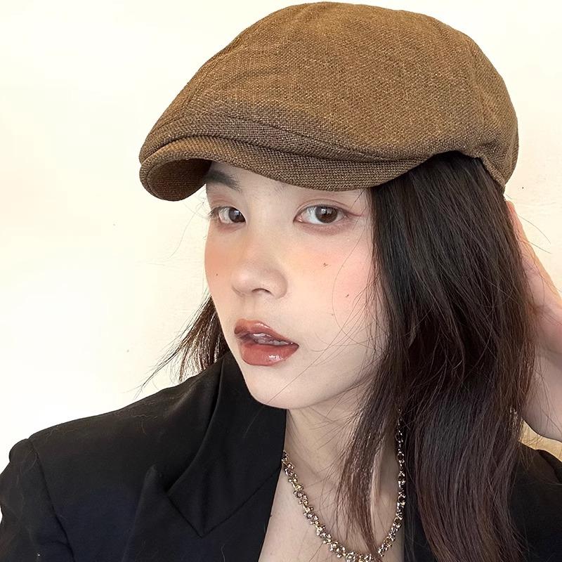 Blogger's same style forward hat for women, summer cotton and linen, breathable retrok-style british beret, reverse cap for men