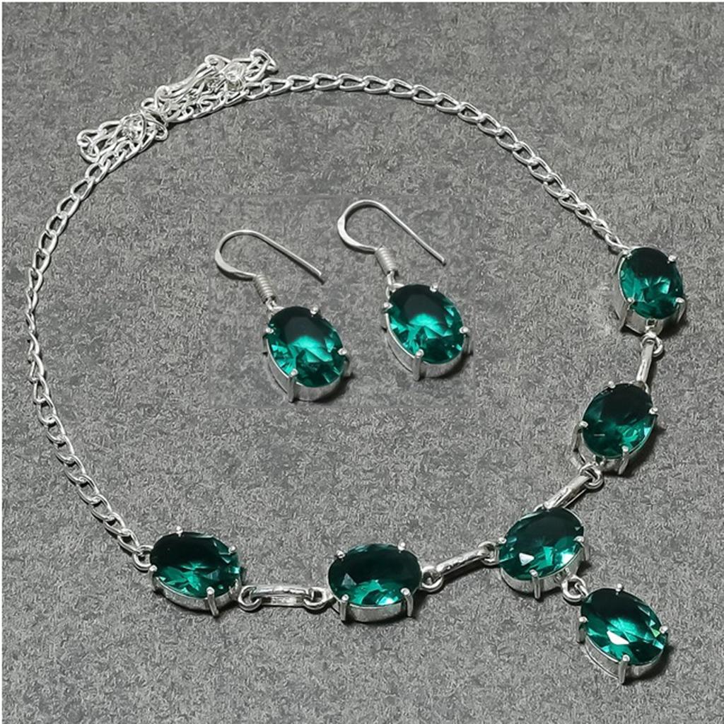 Apatite Quartz Oval Shape Gemstone Solitaire Jewelry Set Gift Necklace Earrings