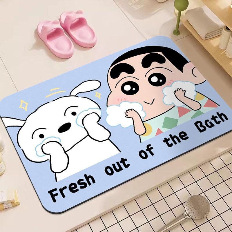 Alfombra de baño de tierra de diatomeas con dibujos animados de Crayon Shin-Chan, superabsorbente, antideslizante, para baño, inodoro, entrada, uso do