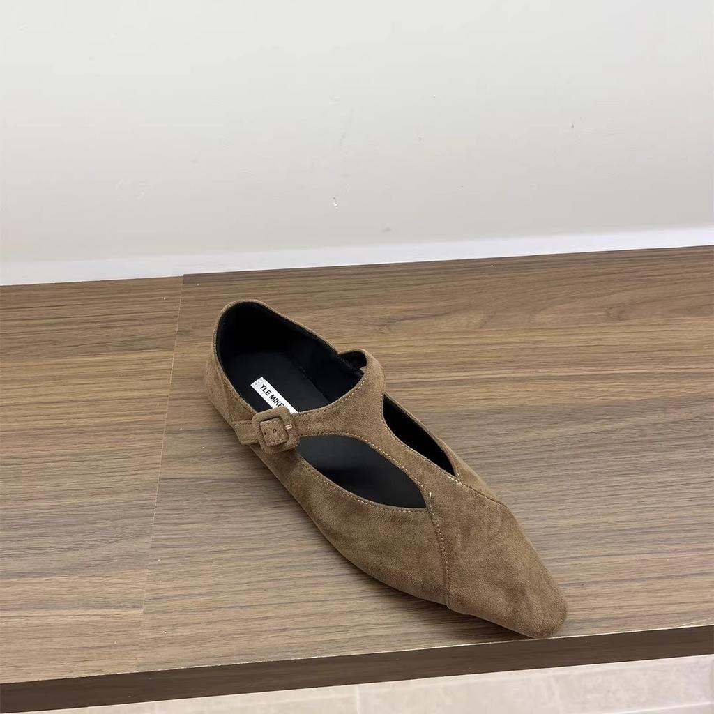 Flat-bottomed Suede Leopard Print Pointed Single Shoes Women's Shoes 2025 New Summer with Skirt Mary Jane Black Commuter Shoes