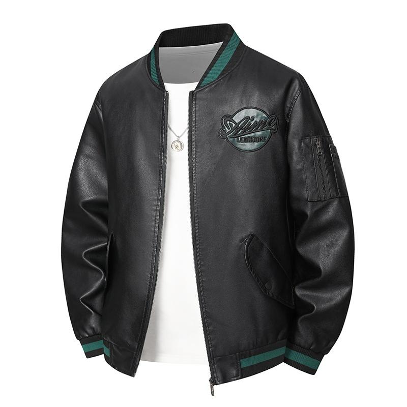 New large size spring and autumn soft leather jacket men's fashion casual stand-up collar slim trend pu leather jacket men