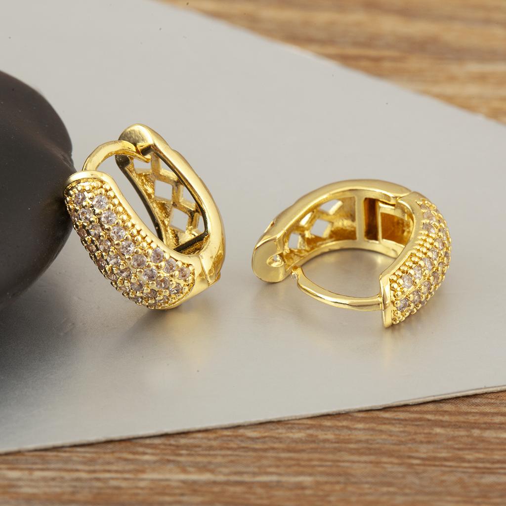 Nidin Light Luxury White Zircon Angular Hollow Round Hoop Earrings For Women Female Fashion Temperament Ear Jewelry Party Gifts