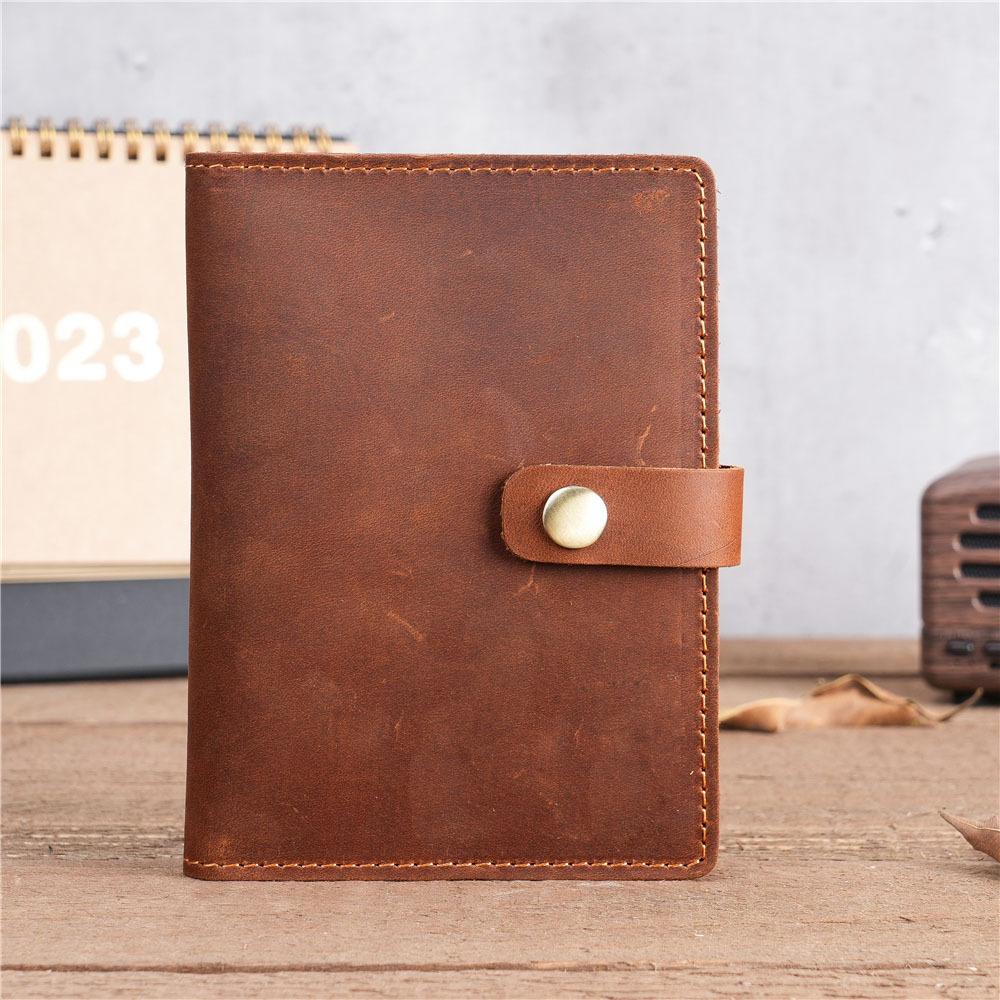 Unisex Vintage Crazy Horse Leather Passport Wallet Genuine Leather Card Holder with Buckle Multi-Card Slots Coin Pocket Ready Stock for Travel