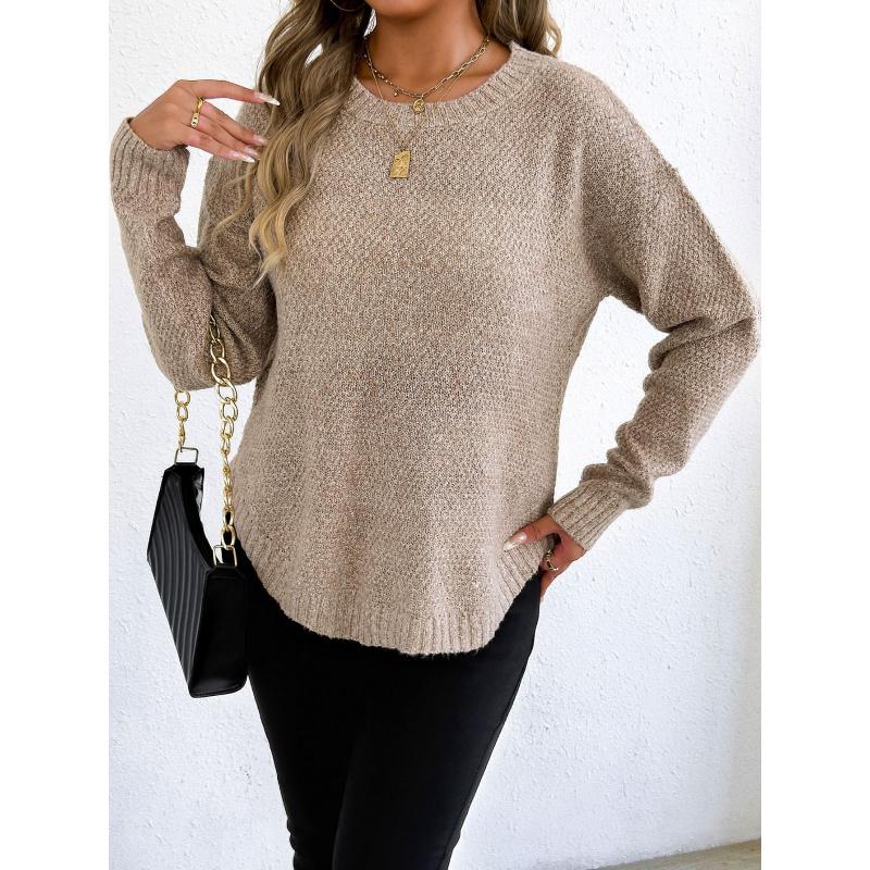 Women's Autumn Winter Pullover Top Women's Floral Velvet Knitted Sweater Casual Base Shirt Round Neck Sweater