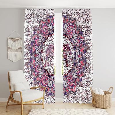Krásne indické bohémske psychedelické hippie ombre okenné závesné panely do spálne, obývačky, na balkón (Kvet ružového slona)