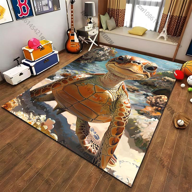 Smiling turtle underwater world carpet Yoga living room room decor children's crawling mat doormat area rug games mat