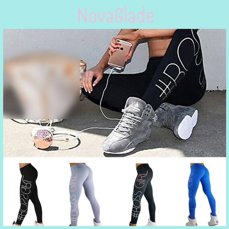 Women Letter Print High Waist Leggings With Stretch And Push Up Design For Fitness And Running