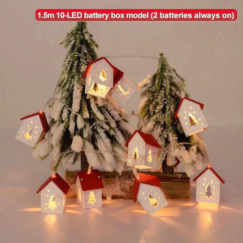 1Set Christmas Led String Lights Illuminated Wooden House Lights Christmas Tree Top Star Lights Starry Sky Decorative Lights